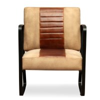 Кресло, кафяво, естествена кожа и канава, снимка 4 - Дивани и мека мебел - 44049582