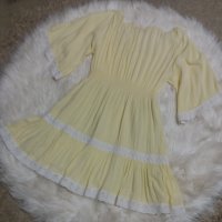 ИЗКЛЮЧИТЕЛНО КРАСИВА жълта рокля с бяла дантела , снимка 7 - Рокли - 40364447