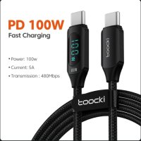 Кабел Type C - Type C - Toocki 100W PD Quick Charge 4.0. USB C към USB C кабел с дисплей. 2 метра, снимка 1 - USB кабели - 43408698