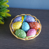 2821 Шарени великденски яйца на точки в мини панер, снимка 3 - Декорация за дома - 36448814