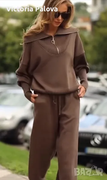 Красив анцуг/ комплект кежуал цвят кафе, снимка 1