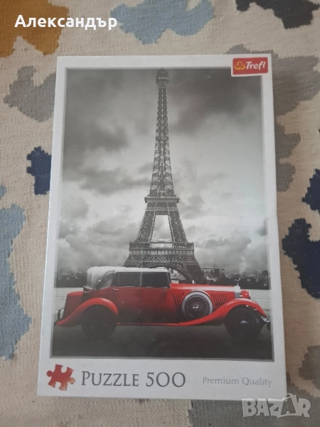 Пъзел Тrefl 500 части чисто нов с Айфеловата кула и ретро кола, снимка 1