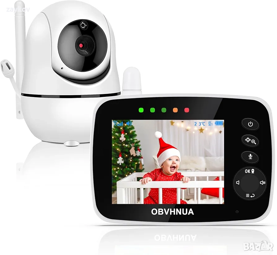 OBVHNUA Бебефон с камера 3.5-инчов видео бебефон LCD бебефон с въртене 355°/120° Еко режим , снимка 1