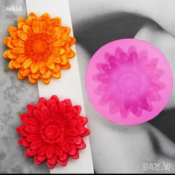 Хризантема Гербер силиконов молд форма декорация торта фондан шоколад и др., снимка 1