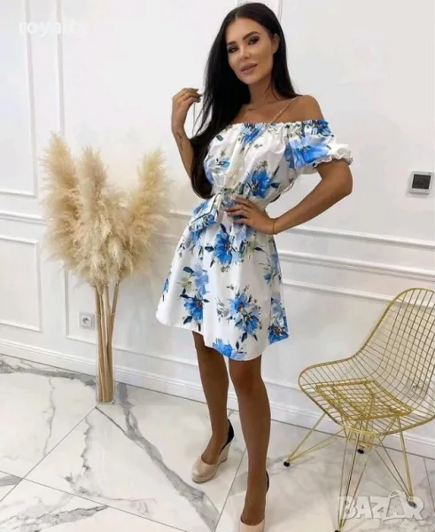 Дамска рокля с паднали рамене и чанта BLUE, снимка 1