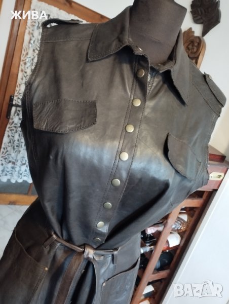 ЕСТЕСТВЕНА КОЖА дамски кафяв сукман, снимка 1