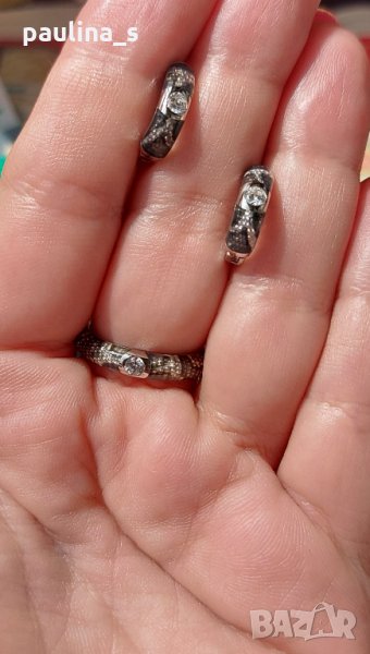 Японски дизайнерски комплект с емайл в змийски принт / сребро 925 , снимка 1