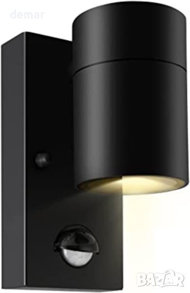 Външна защитна лампа за входна врата,градина, двор със сензор за движение, черна, снимка 1