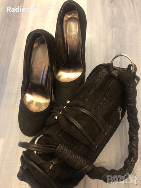 Дамски обувки - велур с чанта, снимка 1