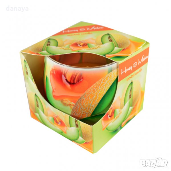 2106 Свещ в чаша с аромат на пъпеш и мед, снимка 1