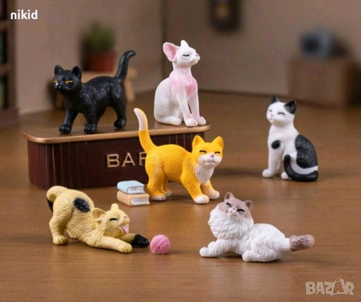 6 бр коте котки котета котенца малки фигурки играчки фугурка за игра и украса торта от смола, снимка 1