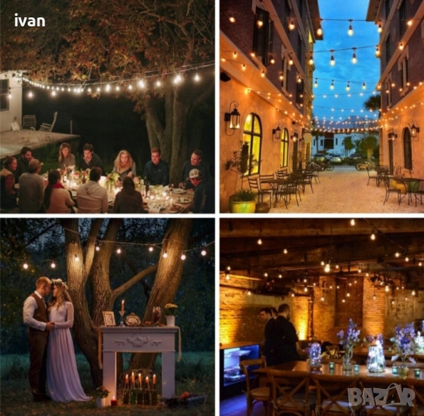 Светещи крушки 10 броя жълта светлина, гирлянд с дължина 6 метра, снимка 1