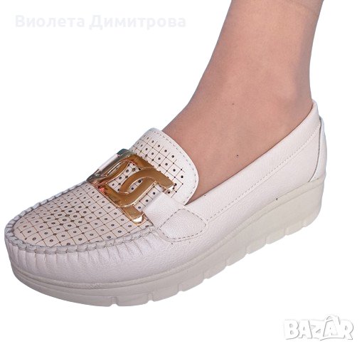 Дамски бежови мокасини Ezel Shoes за широки крака, снимка 1