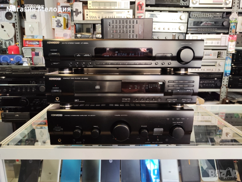 Аудиосистема Kenwood с дистанционно. Усилвател с тунер и cd player. Kenwood KA-2050R Black + Kenwood, снимка 1