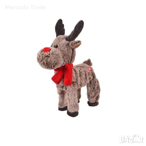Коледна механична играчка Mercado Trade, Ходещ и пеещ елен, Кафяв, 39см, снимка 1