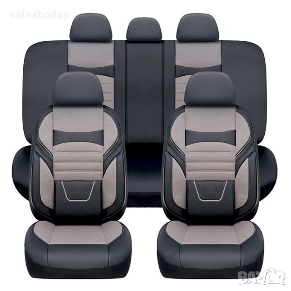 Тапицерия за кола, 11ч., еко кожа и плат, сив, снимка 1