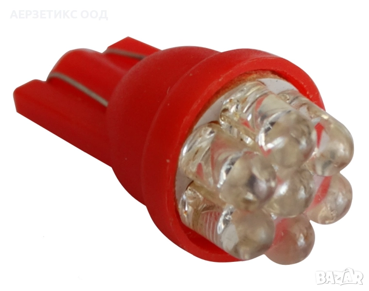КРУШКА T10 W5W ЧЕРВЕНА 12V 7LED, снимка 1