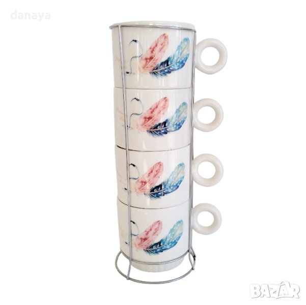 4340 Комплект керамични чаши на метална стойка Power of Love, снимка 1