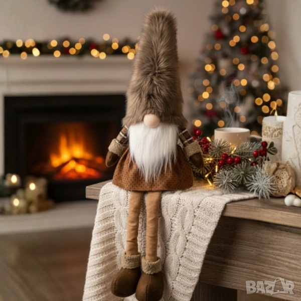 Коледна декоративна кукла с дълги крака - идеална за празничен декор или подарък, снимка 1
