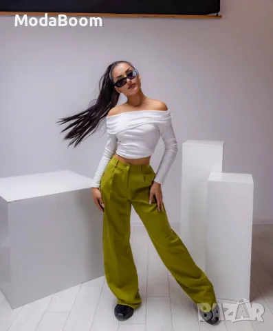 Зелени дамски панталони, снимка 5 - Панталони - 47543845