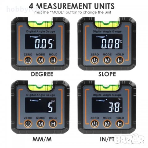 Цифров инклинометър с нивелир, магнитна основа, LCD технология, ярък дисплей, снимка 4 - Други инструменти - 35017786