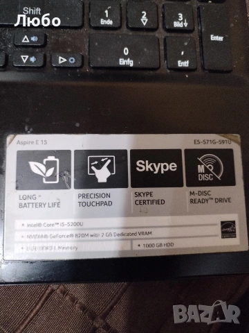 Продавам лаптоп acer i5 ES 571G, снимка 4 - Части за лаптопи - 53172059