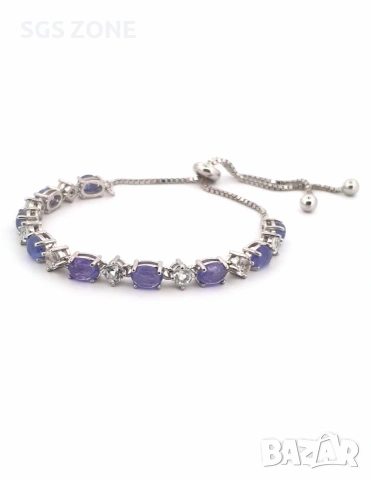 Нежна сребърна гривна с танзанит от Тайланд, снимка 9 - Гривни - 53455055