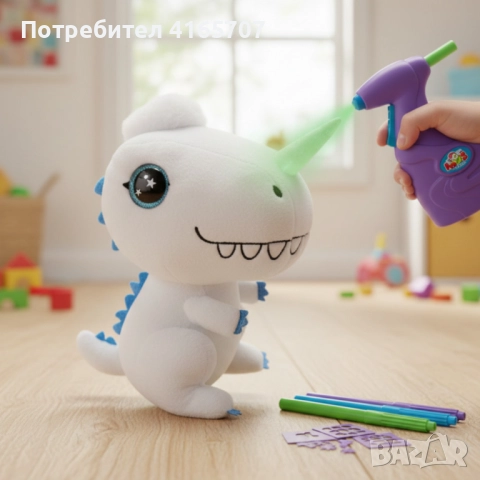 Плюшен динозавър за оцветяване с аерограф – креативен коледен подарък за деца, снимка 5 - Плюшени играчки - 52816614