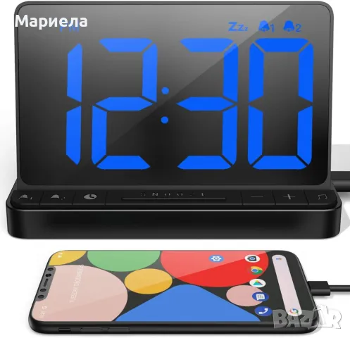  Цифров будилник с Голям LED Дисплей 6,5" / USB Порт за зареждане / 2 Аларми, снимка 2 - Друга електроника - 49388638