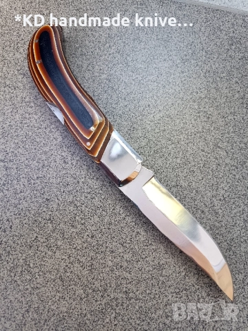 Сгъваем нож ръчно изработен + ПОДАРЪК кания, снимка 2 - Ножове - 51446537