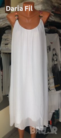 ИЗКЛЮЧИТЕЛНО КРАСИВА бяла рокля от тюл с подплатаи презрамки от пъстри цветя, снимка 1