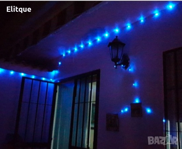 Верига от лампички за външен монтаж, 10м, черен кабел-синя светлина и бял-кабел студено бяла светлин