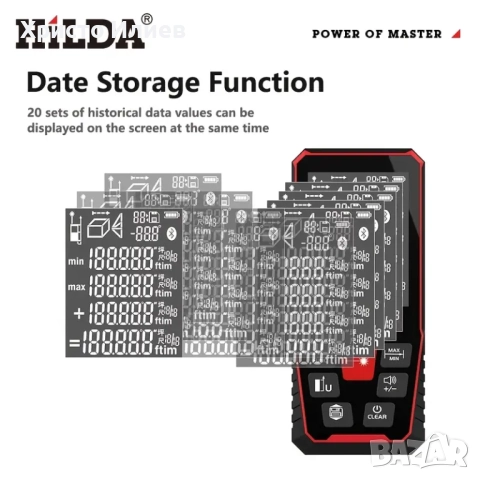 Лазерна ролетка измерване на ъгъл Електронна дигитална с дисплей 120м обхват далекомер рулетка, снимка 6 - Измервателни инструменти - 51446857