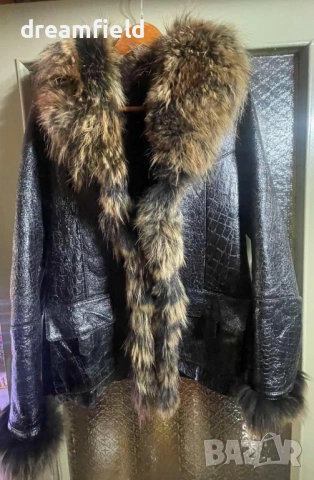 Яке естествена лицева кожа с гарнитура каскадна лисица