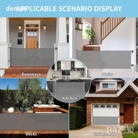 BECROWM Изключително широка прибираща се порта за бебета за големи отвори, (сиво, 250 см), снимка 6 - Други стоки за дома - 48836251