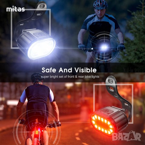 Комплект акумулаторни, водоустойчиви светлини за велосипед USB 078, снимка 6 - Аксесоари за велосипеди - 39621501