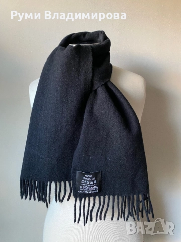 Мъжки, черен шал от 100 % вълна мерино, снимка 3 - Шалове - 52944594
