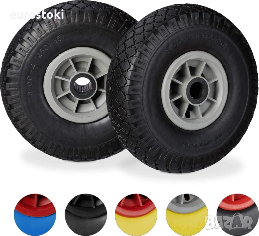 Relaxdays комплект от 2 колела за транспортна количка 3.00-4″, 2 броя безкамерни резервни колела