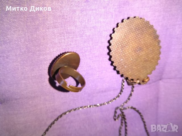 Колие  за врата в комплект с пръстен -мед и керамика ръчно рисувана, снимка 6 - Колиета, медальони, синджири - 26948153