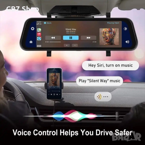  9.66″ Смарт Огледало с 4K Видеорегистратор, Задна Камера 1080p, GPS Навигация, CarPlay/Android, снимка 3 - Аксесоари и консумативи - 52741288