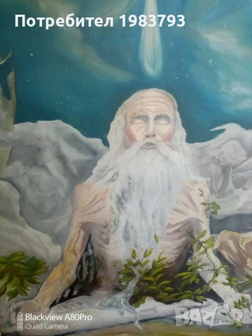 Много голяма картина йога мъдрец в поза лотос-масло., снимка 3 - Картини - 51331418