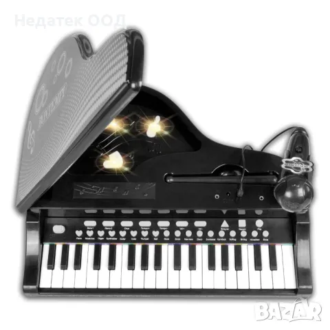 Детско пиано, Със седалка и микрофон, Черно, снимка 2 - Музикални играчки - 47371877