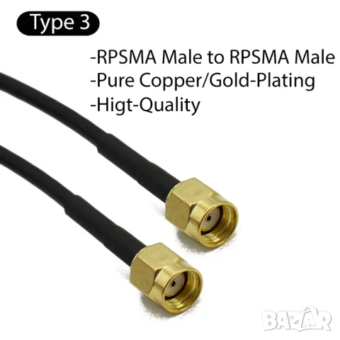 Коаксиален кабел RP-SMA Male към RP-SMA Male RG174 / 50cm