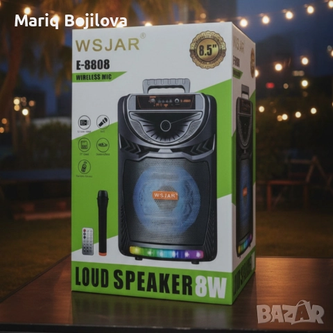 Bluetooth караоке колона с безжичен микрофон – 8,5″ говорител, LED светлини, TWS и FM радио, снимка 5 - Караоке - 52917198