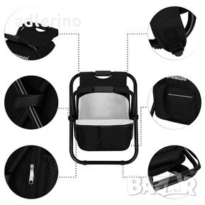 Къмпинг сгъваем стол с вградена раница 42,5х36х28 см, черен , мултифункционално столче, къмпинг рани, снимка 7 - Градински мебели, декорация  - 34381099