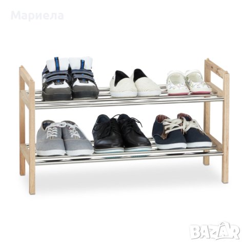 Нова Етажерка за обувки с 2 рафта бамбукова / Стойка за обувки с 2 нива