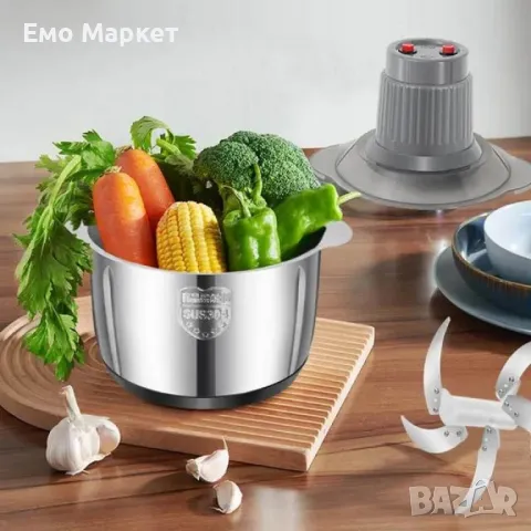 Висококачествен електрически чопър за смилане на месо,ядки и зеленчуци с обем 3 литра, снимка 9 - Чопъри и пасатори - 49277047