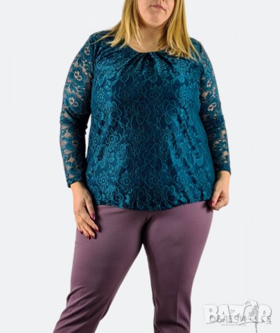Дантелена дамска блуза в големи размери /петрол/, снимка 4 - Ризи - 39787216