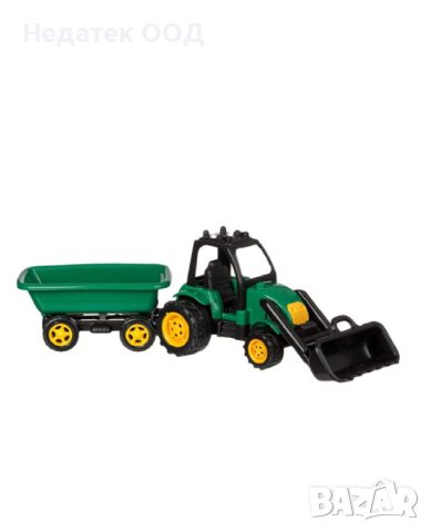  Зелен влекач, с багер и количка, 55см, снимка 2 - Коли, камиони, мотори, писти - 44046539