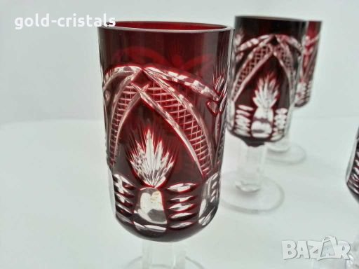 кристални чаши цветен червен кристал, снимка 2 - Антикварни и старинни предмети - 28766260